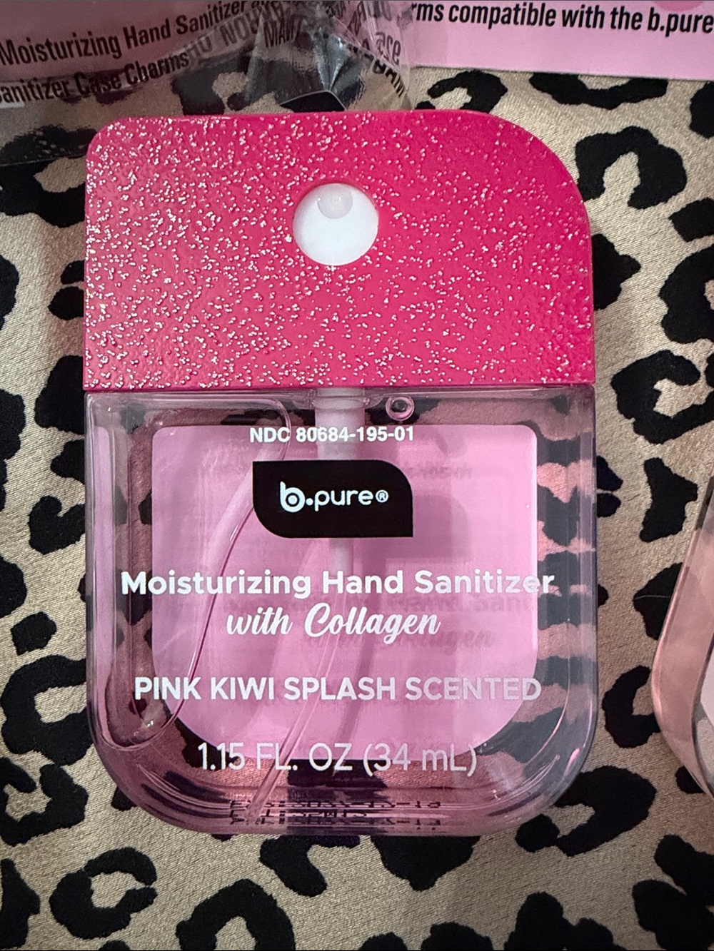 b. pure Pink Glitter Hand Sanitizer Duo with Cases & Charms Viral - Picture 2 of 7